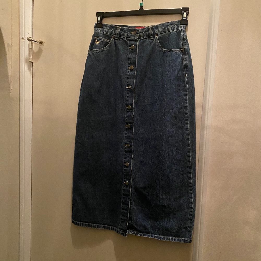 Vintage 90s Gloria Vanderbuilt Denim button Front Skirt  Sz 8